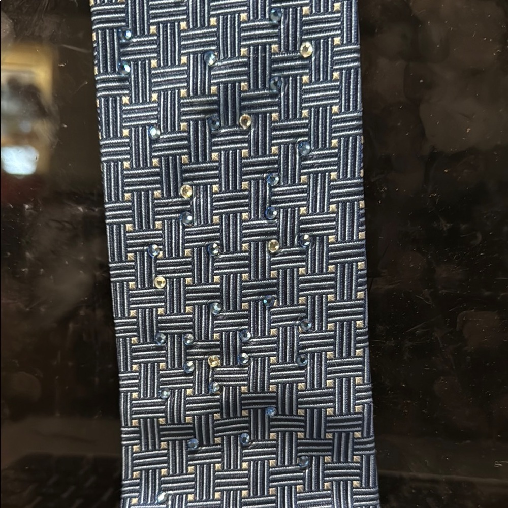 Tommy Hilfiger Blue and White Geometric Tie